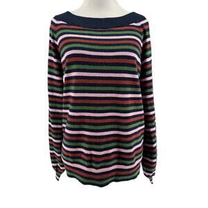 Boden Women's Mabel Metallic Bishop Long Sleeve Striped Sweater Size 6